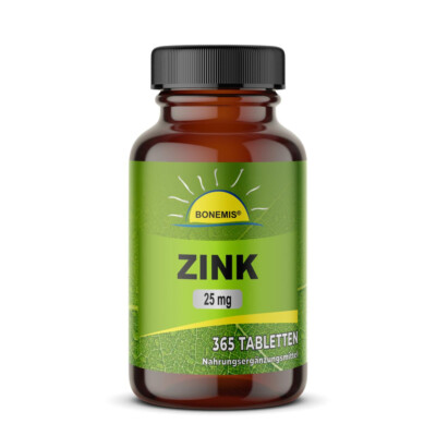 Zink, 365 vegane Tabletten, hochdosiert (25 mg), Zinkbisglycinat, Bonemis 