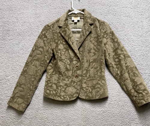 Talbots Blazer Womens 4 Petites Beige Brown Floral Pockets 3 Button Jacket Coat