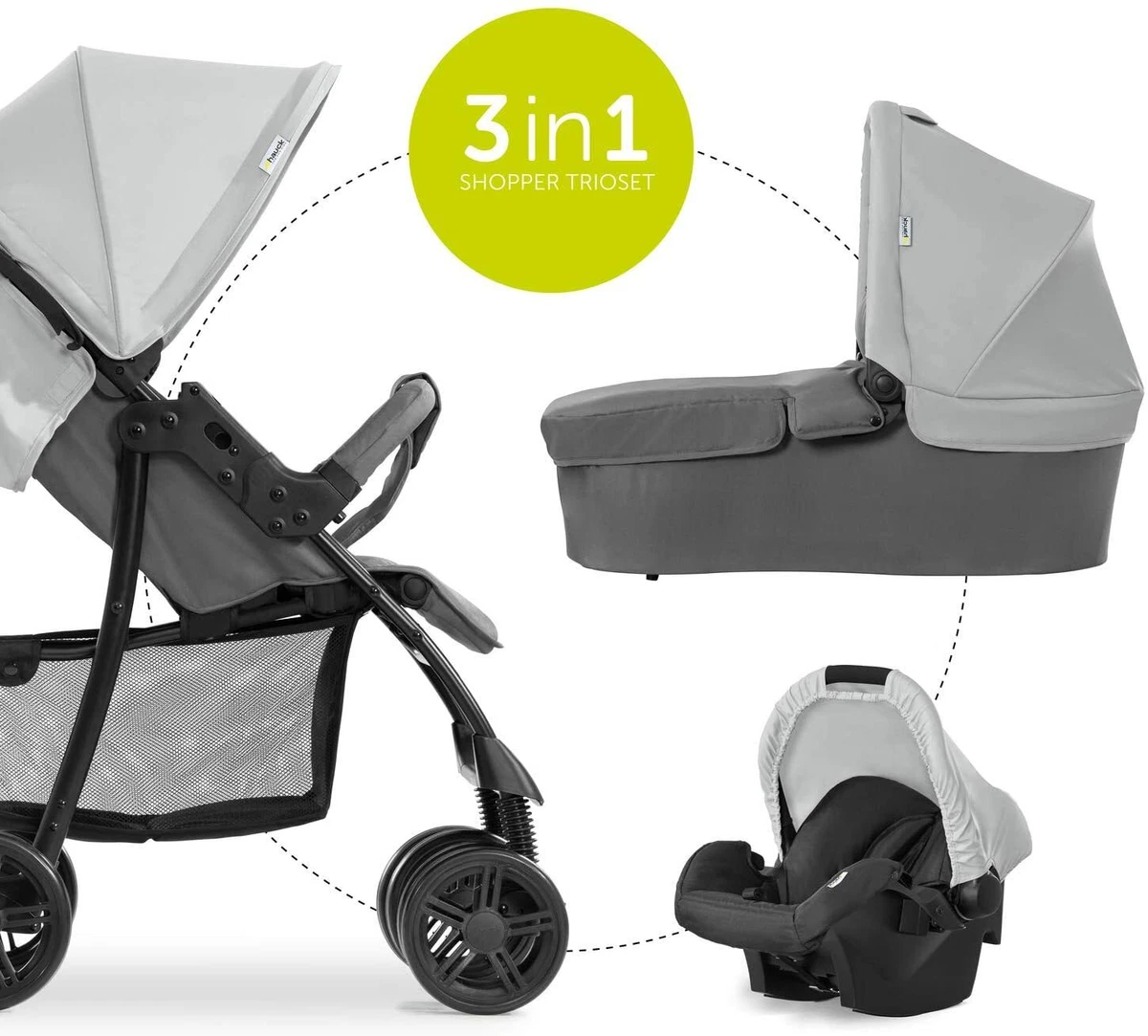 Hauck shopper trio 3 in1 pushchair buggy pram carseat carrycot