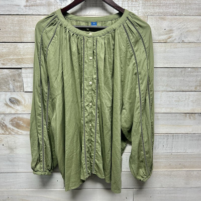 Old Navy Top Womens 3X Green Button Down Long Sleeve Eyelet Boho Blouse