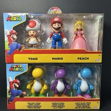 Bundle (2) NIB Super Mario 3 Packs, Yellow Purple Blue Yoshi & Toad Mario Peach