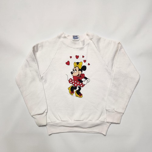 Vintage 80s Minnie Mouse Hearts Sweatshirt Kids Walt Disney White 5-7y