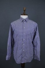 Eton Blue Check Classic Cotton Long Sleeve Button Down Dress Shirt Sz 42 / 16.5