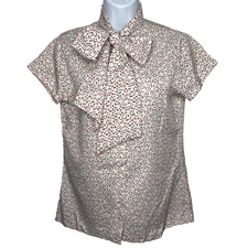 Vintage 80s Laura Mae Secretary Blouse Size M Polka Dot Confetti Pussy Bow
