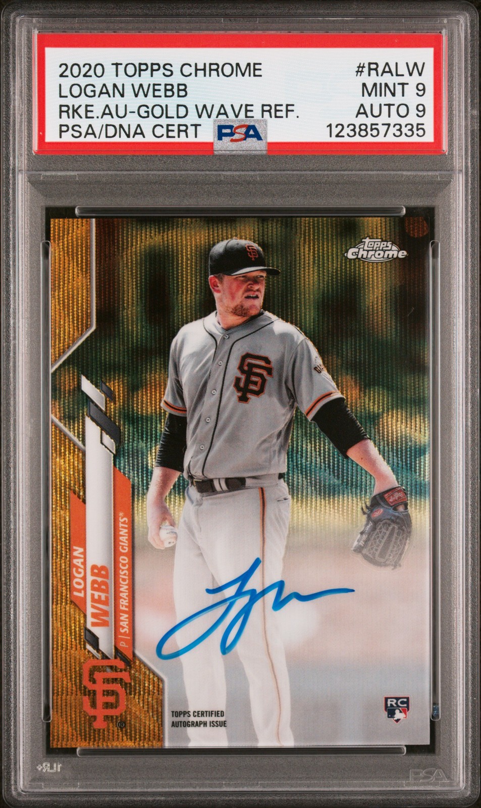 2020 TOPPS CHROME RC AUTOS GOLD WAVE REFRACTOR LOGAN WEBB 12/50 PSA 9 AUTO 9