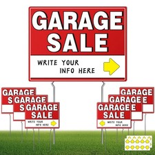7 Pcs Garage Sale Sign With Metal Stakes, 17" x 13", Double-Sided With 20 Dir...