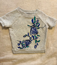 Tea Collection Gray Floral Embroidered Short Sleeve Sweatshirt 12-18M