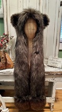 SpiritHoods Siberian Black Brown Bear Spirit Hood Rave Hat Faux Fur Grizzly NWT 