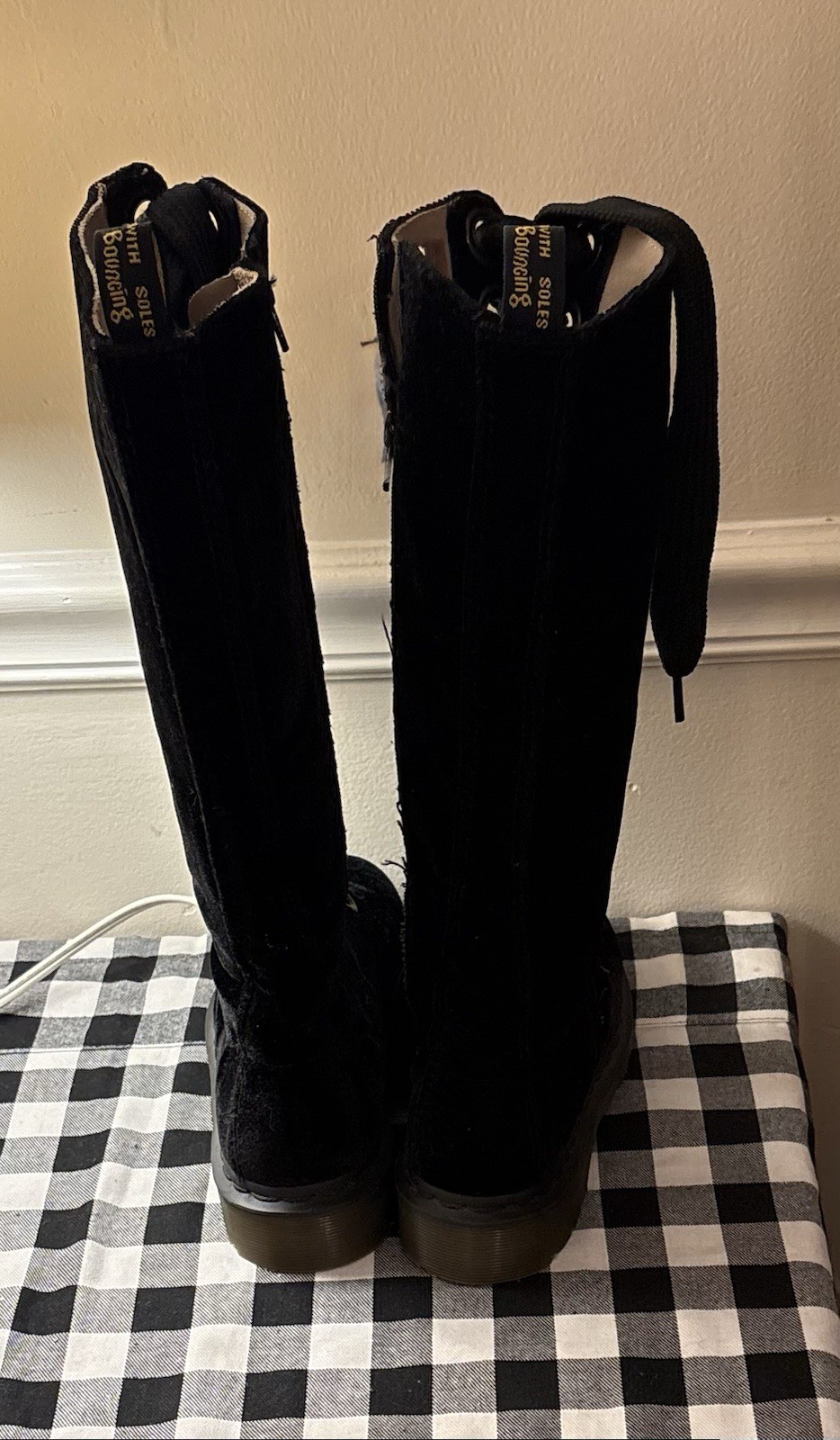 Dr Martens Black Velvet Knee High Tall Boots 90’s RARE Womens Size 7/Mens Size 6 image 4