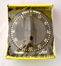 Vtg Lux Minute Minder Kitchen Timer Rocket Dial Brown Gold NEW w/Box Robertshaw