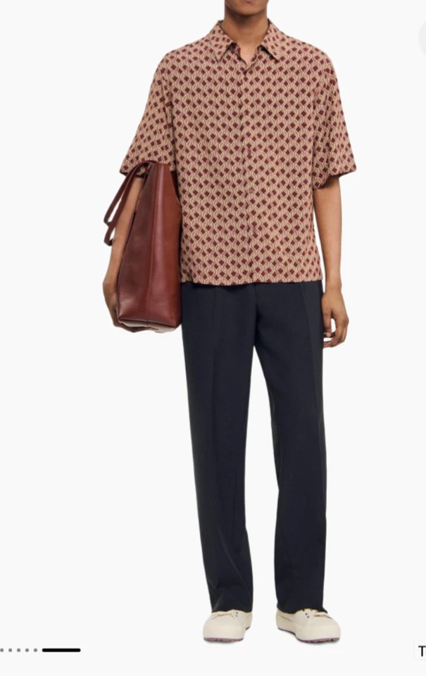 Sandro Rope Print Print Short Sleeve Button Up Shirt Men’s Size Small NWT - Image 4 of 4