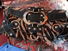 GUESS VINTAGE 2000 ZEBRA BAG Y2K VTG Sparkle Brown Velvet Satchel