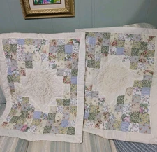 Sunham Pair Of Pastel Patchwork Cotton Floral Lace Standard Pillow Shams