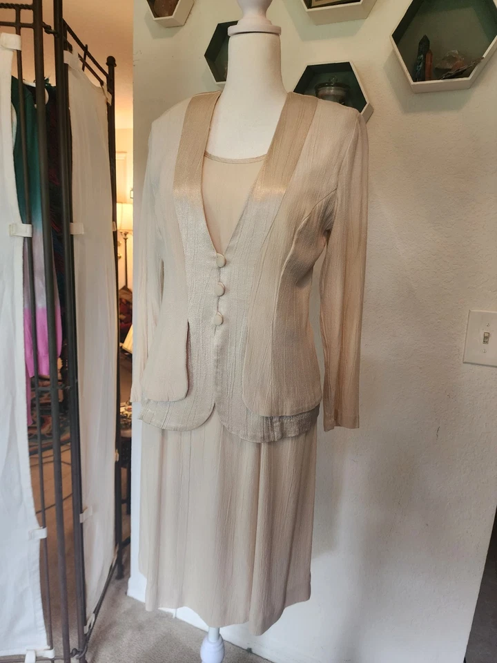 美国复古野玫瑰娇小 4 2 件连衣裙 + 夹克 Mother of the Bride/特别活动 — 第 3/4 张图片