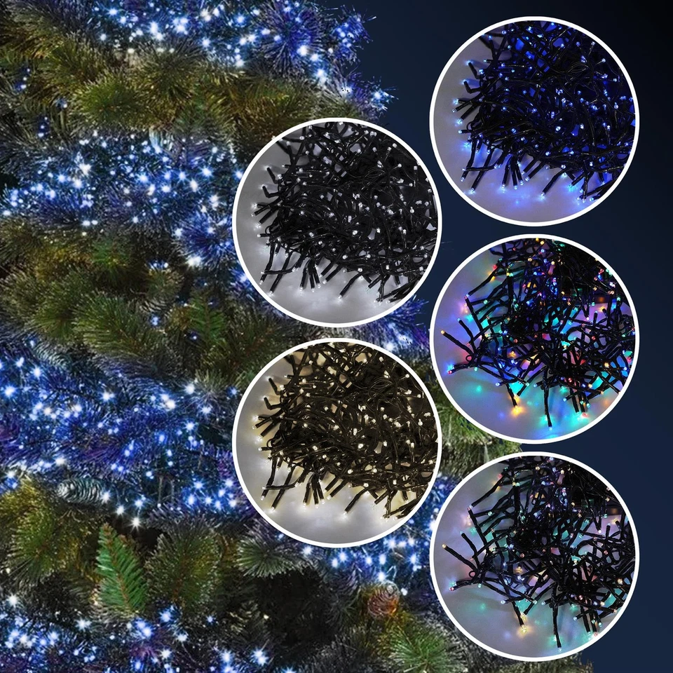 GEEZY LED Cluster Christmas Tree Lights 300 - Indoor Outdoor Battery Operated, 8 Modes