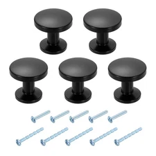 5Pcs Round Cabinet Knobs,  1.2" x 1.1" Cabinet Handles, Black