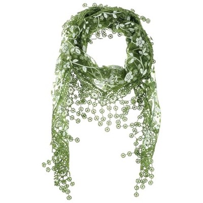Jxiwfvl Green Lace Scarf for Women, Soft Triangle Scarf for Women, Floral 