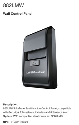 Liftmaster 882LMW Garage Door Opener Wall Control Panel MyQ Genuine OEM