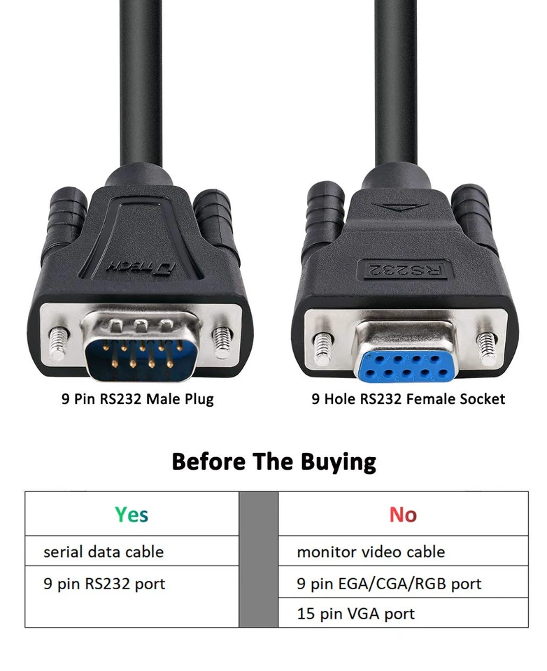 6ft RS232 Serial Extension Cable DB9 Male to Female Black Adapter 30AWG - Image 3 of 4