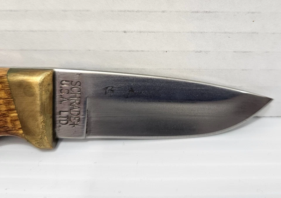 Cuchillo de hoja fija con mango de madera limitado Schrade Ducks con funda de cuero SDUPH2 Foto 3 de 4