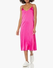 A New Day Women's Satin Slip Dress Spaghetti Straps M Pink Ruched Front NWT