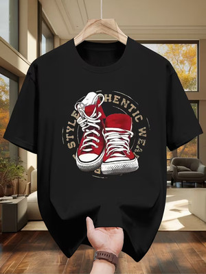 Lustiges Herren T-Shirt mit rot-weißer Sneaker Grafik Rundhals Streetwear Tee
