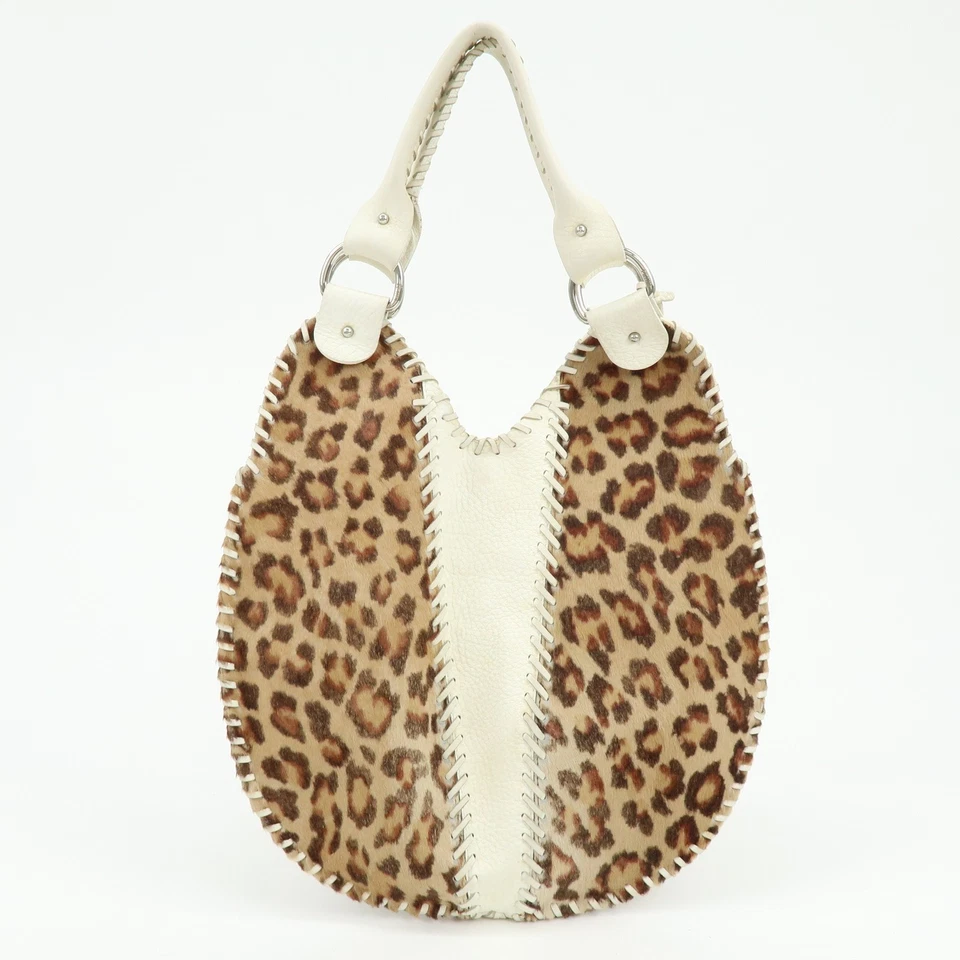 FENDI Unborn Calf Leather Tote Bag Leopard White Beige 8BR285 Authentic Used F/S - Image 2 of 4