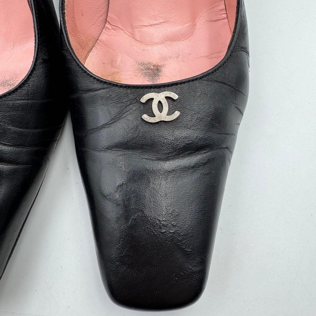 Chanel Heel Pumps Black Leather With Coco Mark Size 36.5 US Abt 6.5 For Women thumbnail 5