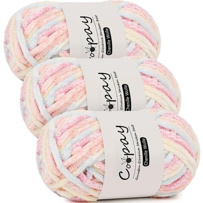 Chenille Wolle, 3x100g, weiche Filzwolle, kuschelig, vielseitig, Handwäsche, ...