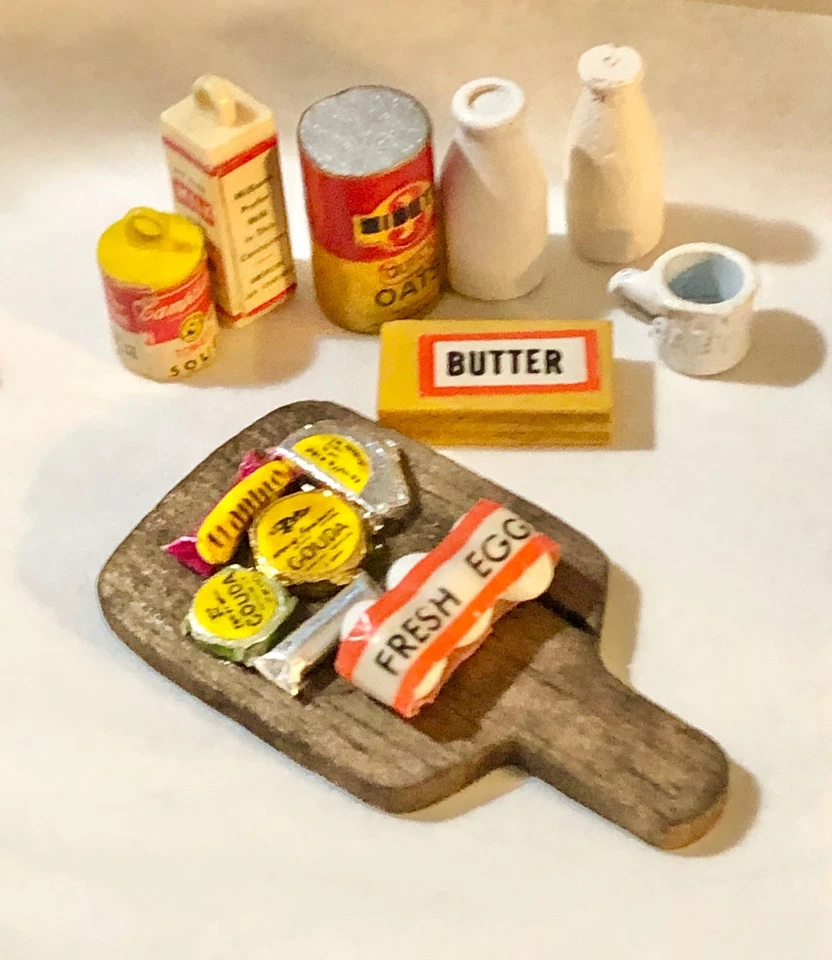 Dollhouse Miniature Kitchen Groceries Food Cheese Board Milk Vintage - Image 4 of 4