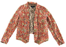 MANGO Suit 100% Cotton Red Blue Yellow Floral Pocket Blazer Jacket Women Small