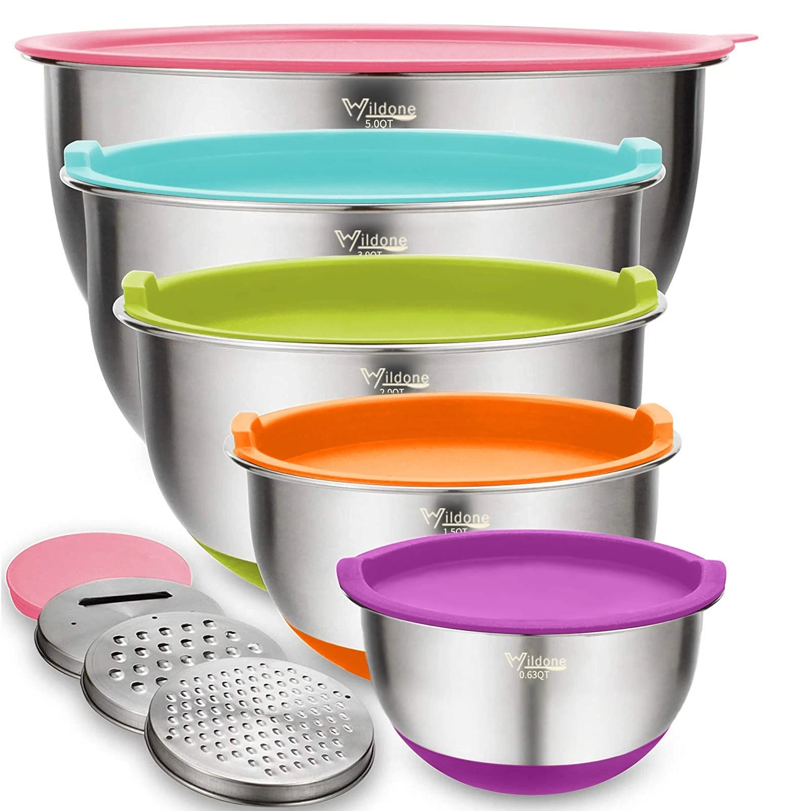 Mixing Bowls with Airtight Lids Set, 5PCS Stainless Steel Nesting Bowls for K...