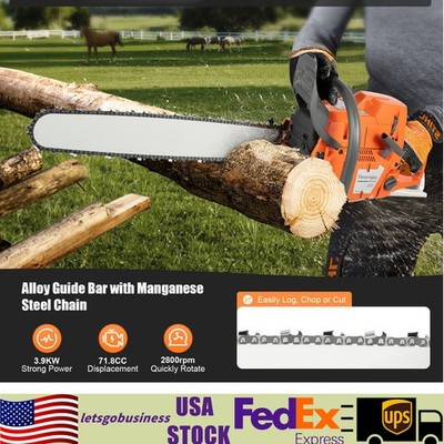 72cc Gas Powered Chainsaw with 24'' Guide Bar Chain Saw 2-Stroke Engine Cut Wood