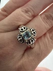 Vintage Designer 925 Sterling Silver 14k Gold Blue Topaz Ring Size 7 6.7g