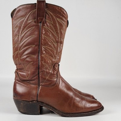Cowboy Western Boots Leather Brown Shoes Vintage Men's Size 8 D Made USA