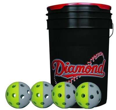 Diamond 6 Gallonen Ball schwarz Eimer mit 36 TruFlite flexiblen Training Baseballs - Bild 1 von 4