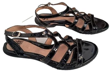 Sofft Black Glossy Sandals Sz 6M Strappy Patent Leather Low Heel Ankle Strap