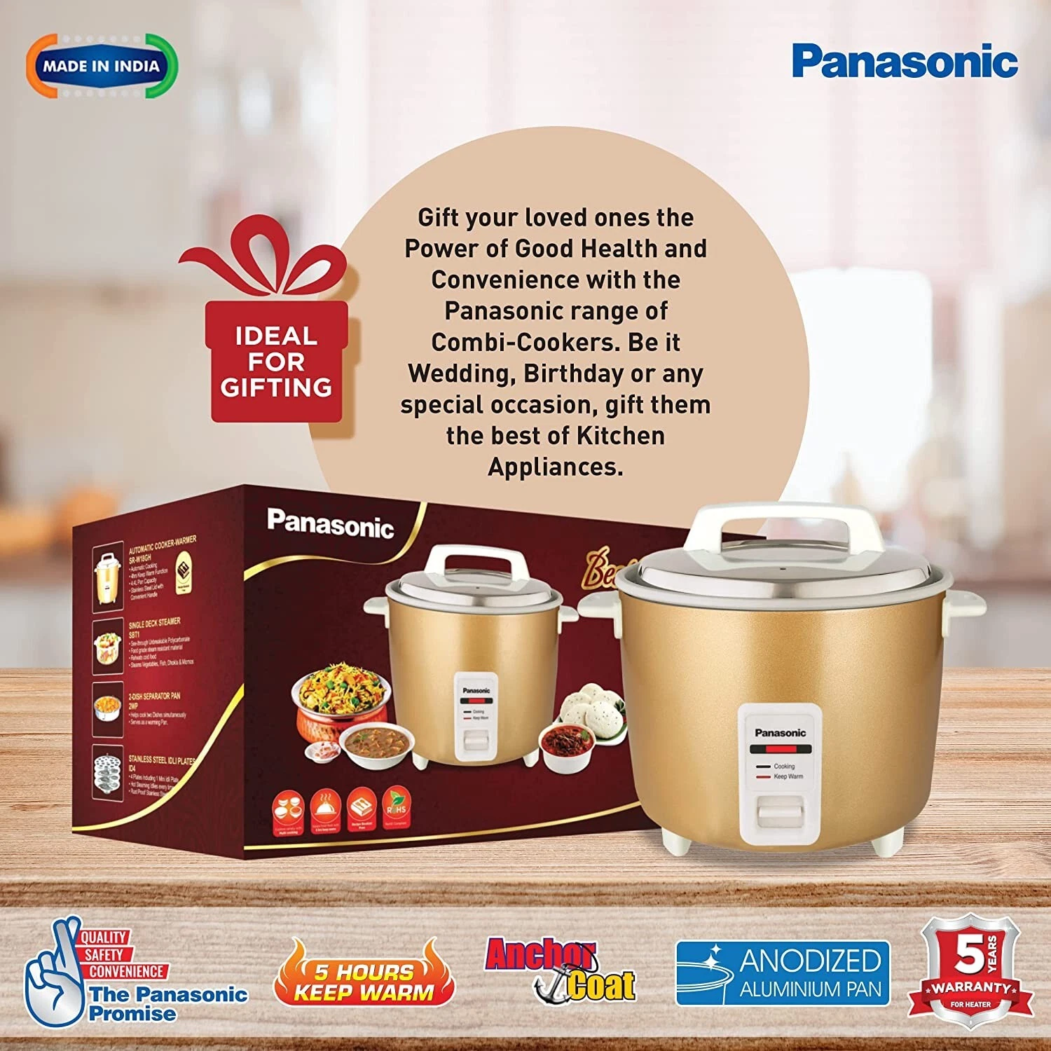 Panasonic SR-W18GH(CMB) Food Steamer Warmer Rice Cooker Momo Maker(4.4L, Gold)