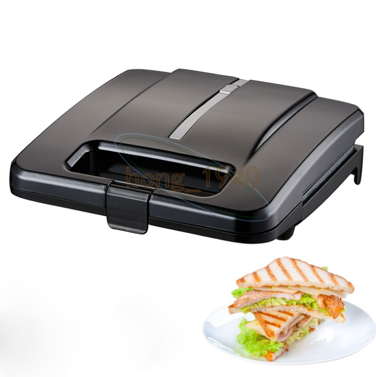220V Sandwich Maker Bread Machine Home Toaster Non Stick Flat Press Grid