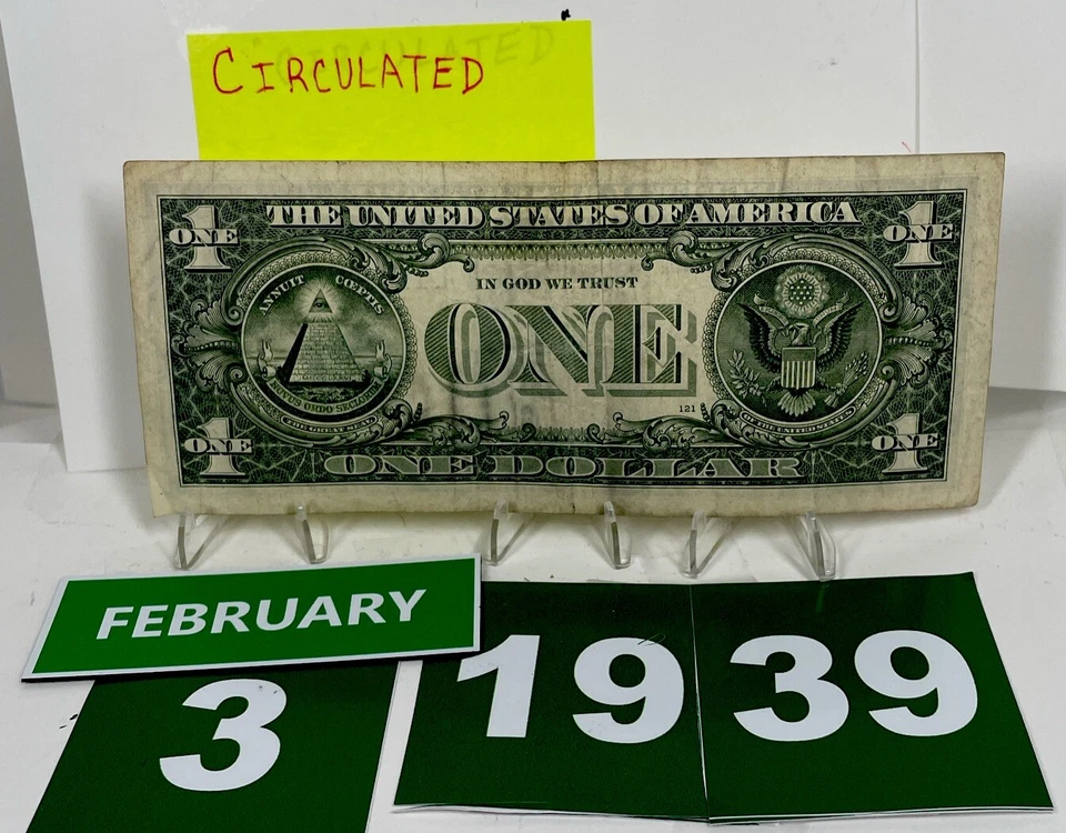 Birthday/Anniversary Dollar February 3 1939 .  Fancy Serial Number Circulated - Image 3 of 4