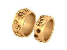 Nautical Anchor Aquatic Beauty Mermaid Scallop Shell Matching Wedding Band Set