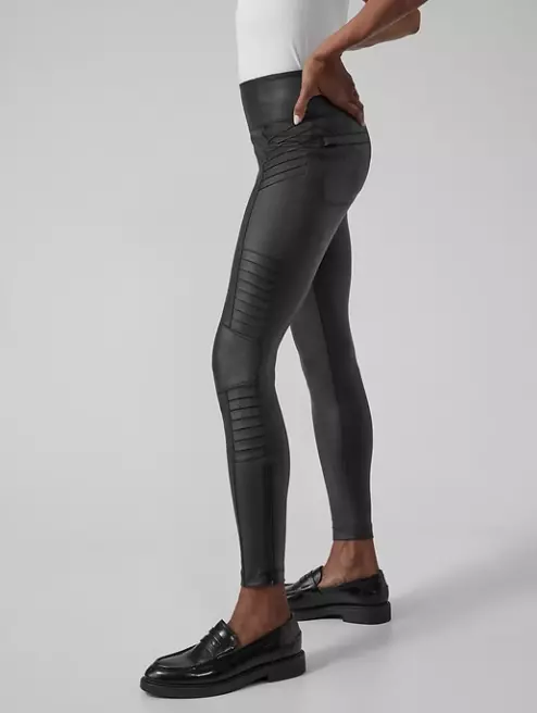 Athleta L LARGE Delancey Gleam Moto Tight Leggings Black, Faux