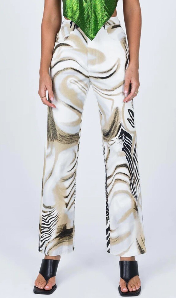 Princess Polly Alanna Pants Multi Size 4 Zebra Stripes Black Brown Tan
