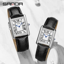Sanda Quartz Watch Roman Scale Leather Strap Couple Waterproof Men Women Watch