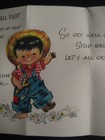 UNUSED 1950s vintage greeting card GET WELL Cute Boy In Overalls & Puppy — photo 6