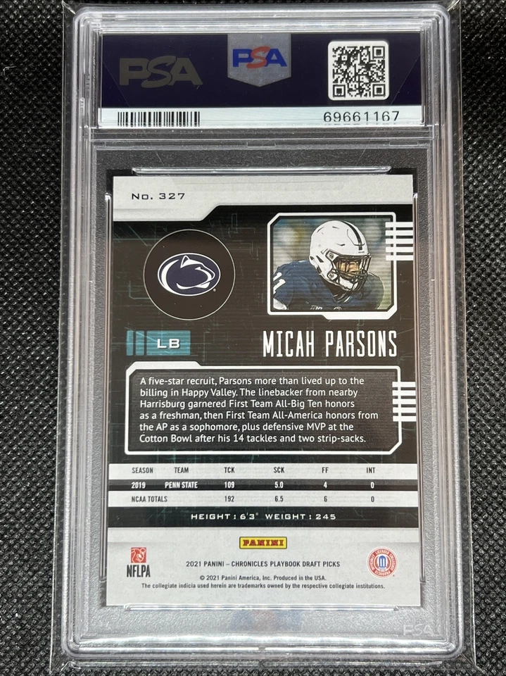2021 Panini Chronicles DP MICAH PARSONS RC #327 ROOKIE CARD PSA 9 MINT - Image 2 of 2