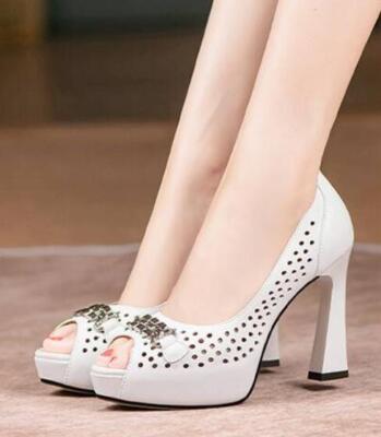 Women's Platform Block Heels Pumps Leather Fashion Hollow Out Peep Toe Shoes sz