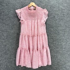 Melonie Dress Women 2 Pink Floral Shift Midi Zipper Lined Short Sleeve Crew Neck