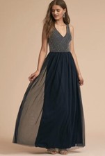 NWT BHLDN Adrianna Papell Bryce Gown Sz 2 Navy Tulle Maxi Dress Beaded $228