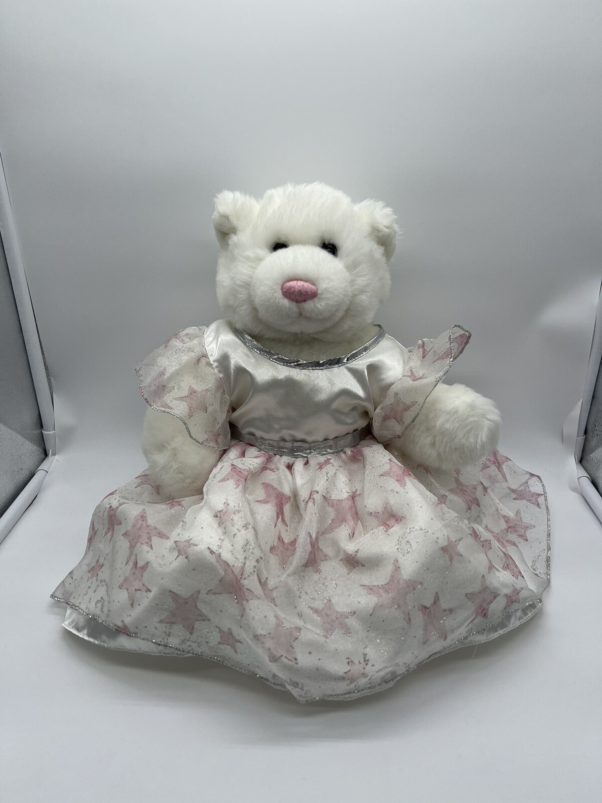 Build A Bear White Bear Pink Nose Plush Stuffed Animal with dress